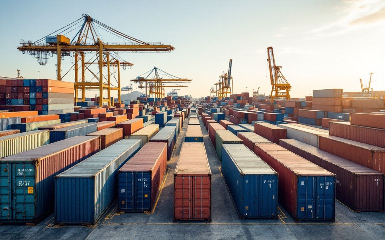Rows of containers of different lengths in a yard